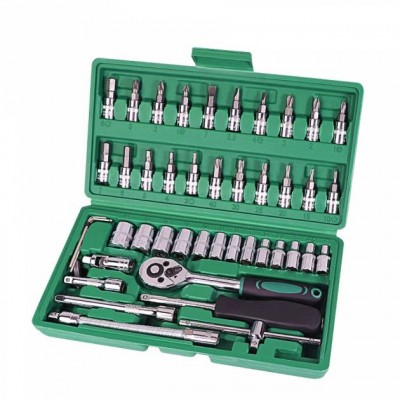 46pcs 1/4-inch Socket Set Car Repair Tool Ratchet Torque Wrench Combo Tools Kit Auto Repairing Tool Set